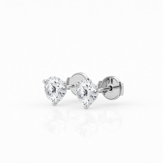 2 CTW Lab Grown Round Diamond Martini Stud Earrings – Three-Prong Setting