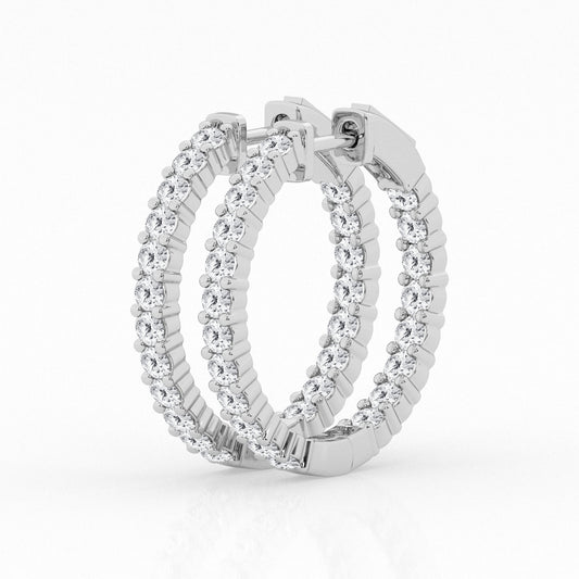 2 CTW Lab Grown Round Diamond Inside Out Hoop Earrings