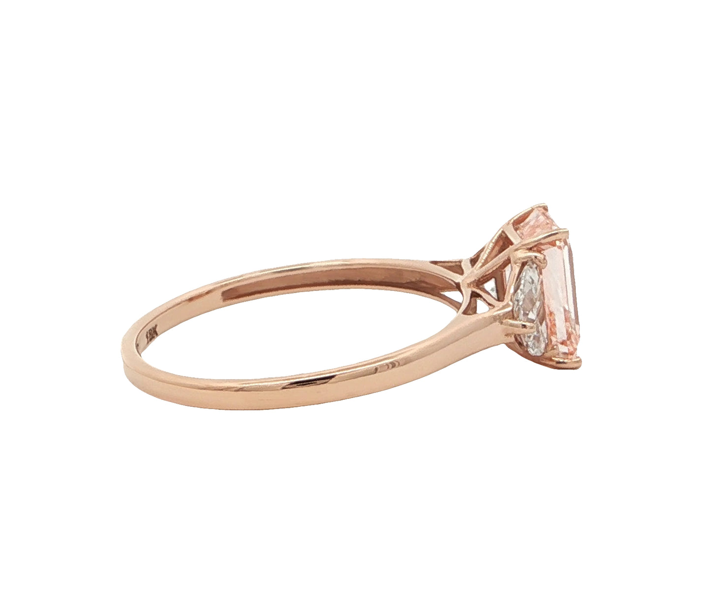1.5 CT Pink Emerald Cut Lab Grown Diamond three stone 18K Rose Gold Ring