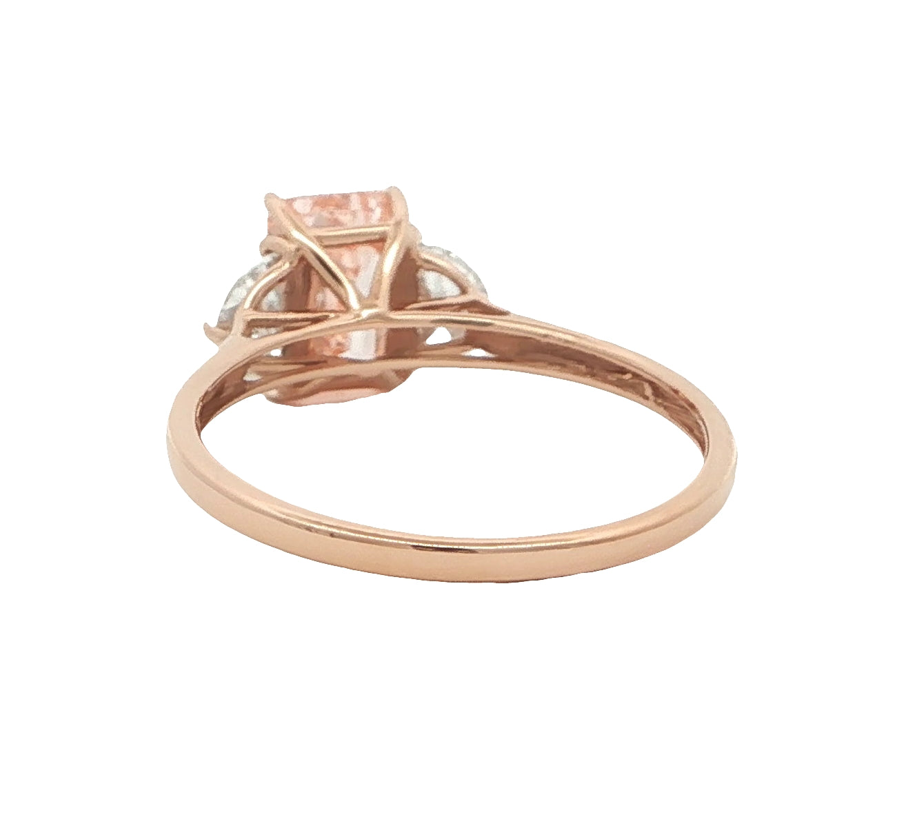 1.5 CT Pink Emerald Cut Lab Grown Diamond three stone 18K Rose Gold Ring