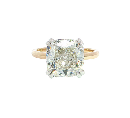 5.02 CT Cushion Cut Lab Grown Diamond Solitaire Ring in 14K Yellow Gold