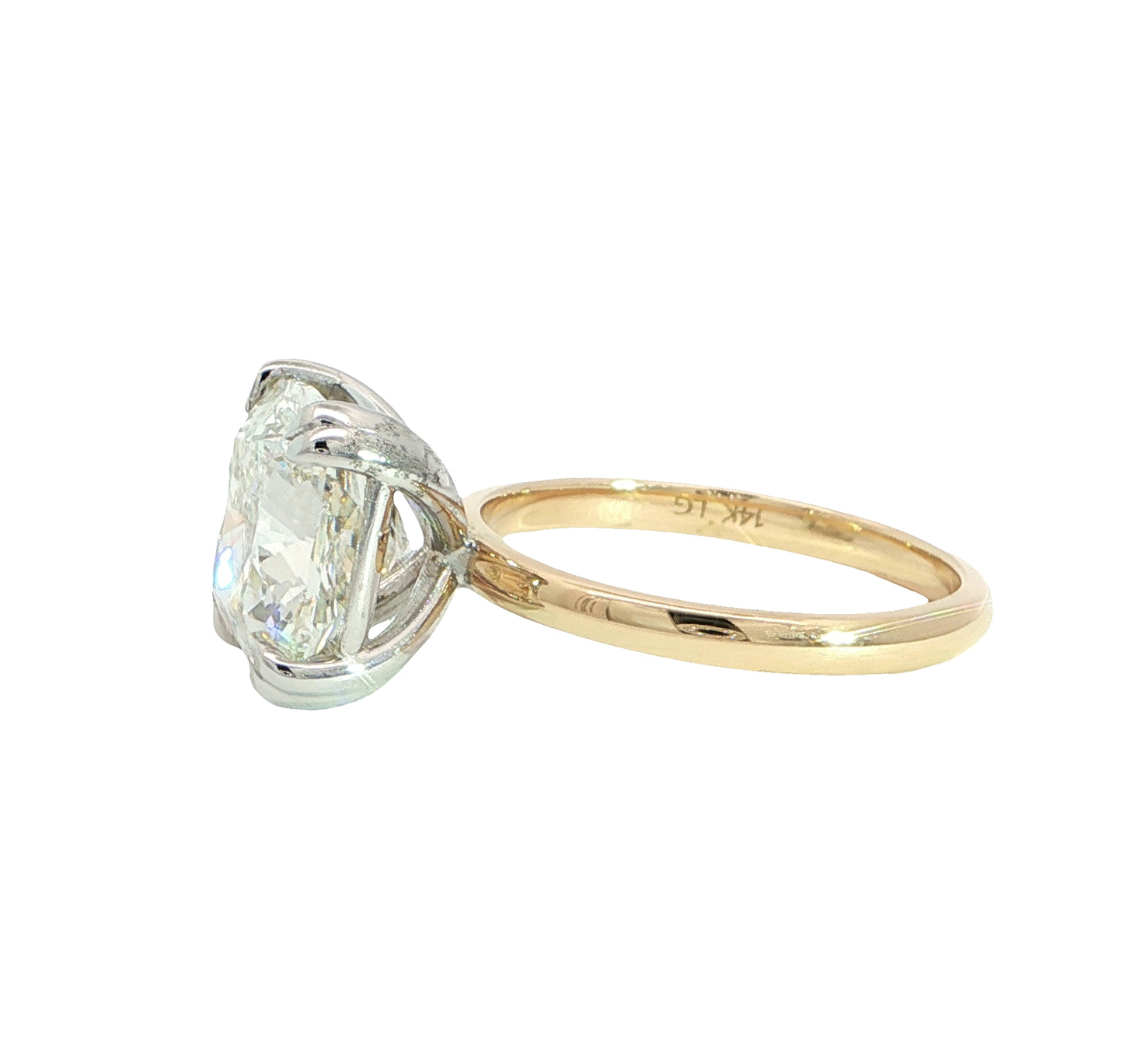 5.02 CT Cushion Cut Lab Grown Diamond Solitaire Ring in 14K Yellow Gold