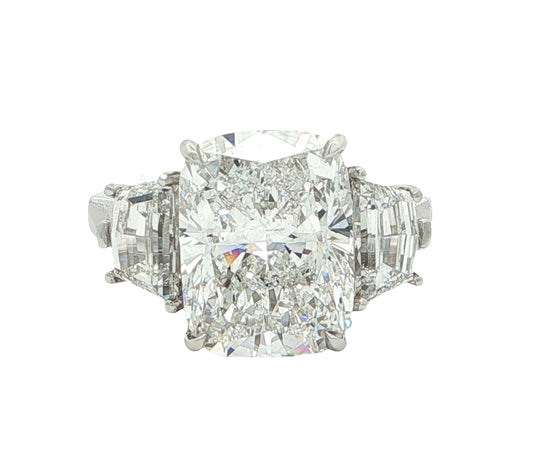 5 CT Cushion Cut Diamond Multistone Platinum Ring