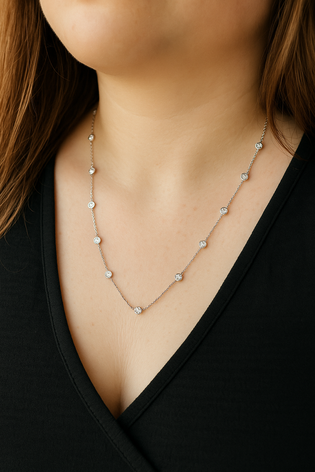 3 CTW Lab Grown Diamond Bezel Necklace – 14 Stones