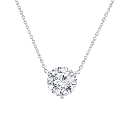 Lab grown diamond 1cwt round solitaire necklace in 3-prong setting with white gold chain.