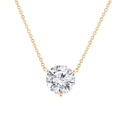Lab grown diamond 1cwt round solitaire necklace in 3-prong setting with yellow gold chain.
