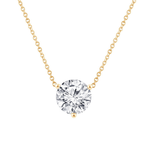 Lab grown diamond 1cwt round solitaire necklace in 3-prong setting with yellow gold chain.