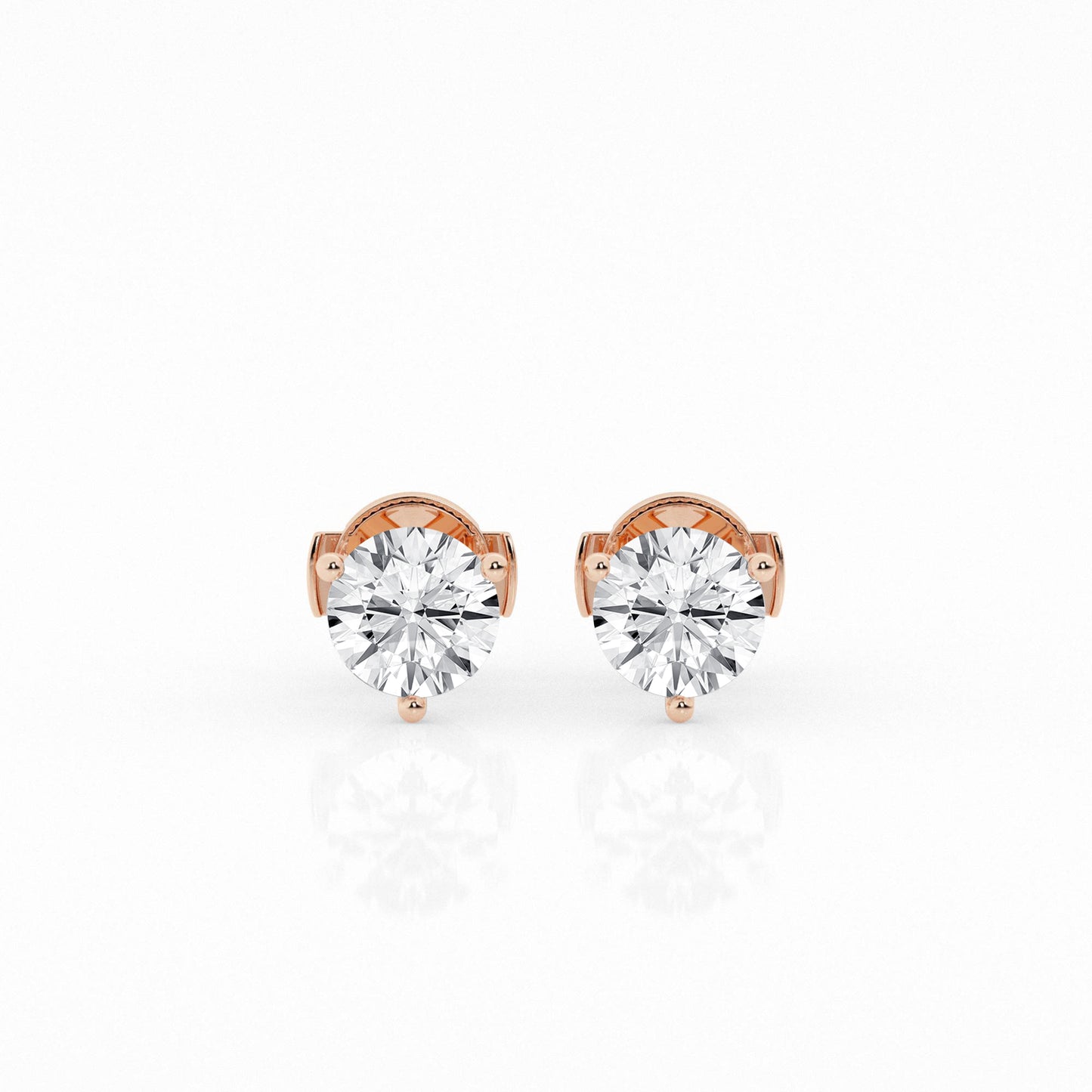 2 CTW Lab Grown Round Diamond Martini Stud Earrings – Three-Prong Setting