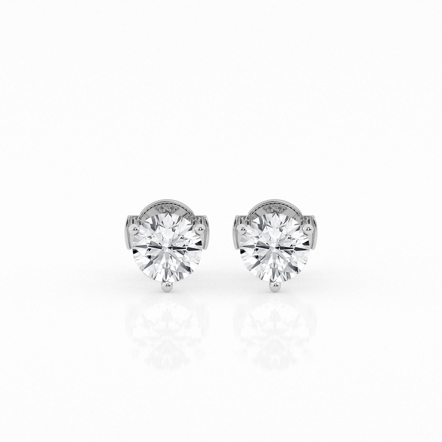 2 CTW Lab Grown Round Diamond Martini Stud Earrings – Three-Prong Setting