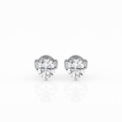 2 CTW Lab Grown Round Diamond Martini Stud Earrings – Three-Prong Setting