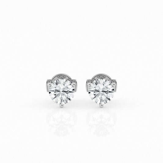2 CTW Lab Grown Round Diamond Martini Stud Earrings – Three-Prong Setting