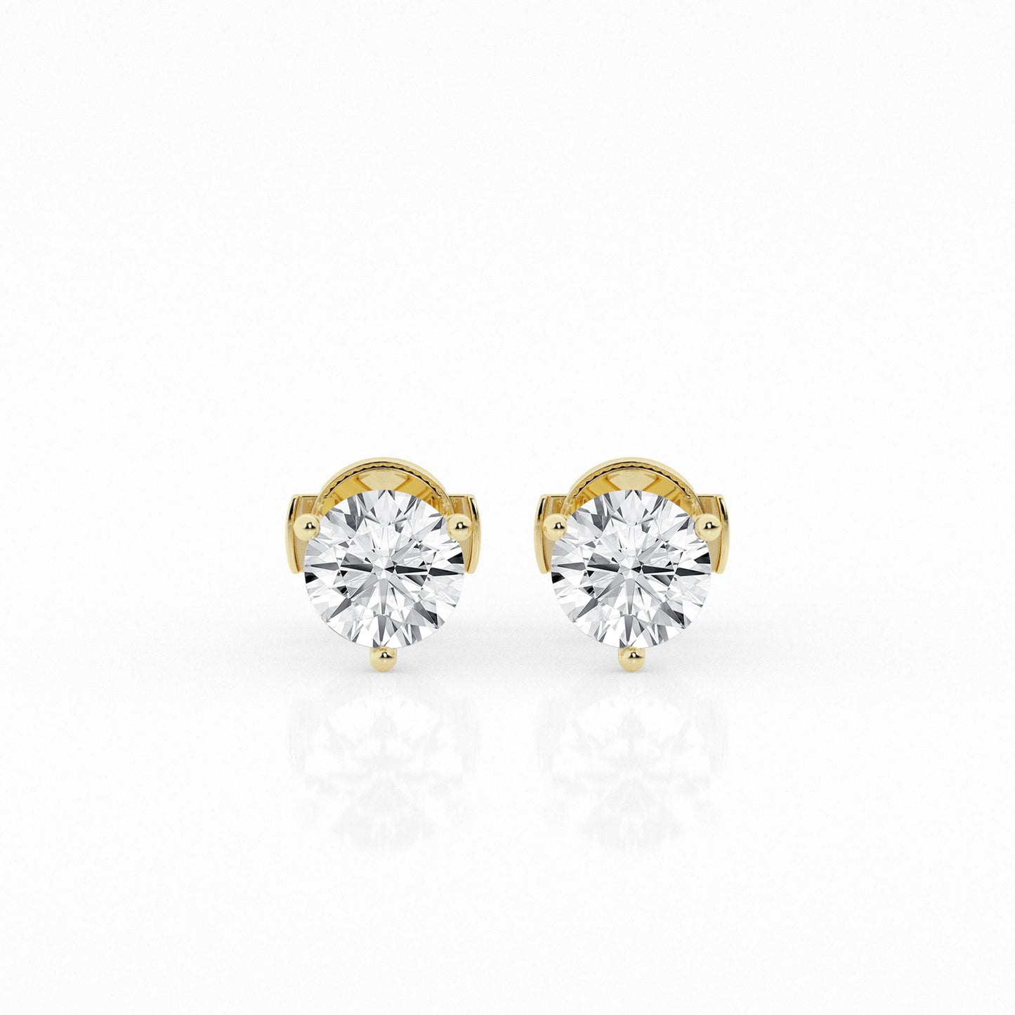 2 CTW Lab Grown Round Diamond Martini Stud Earrings – Three-Prong Setting