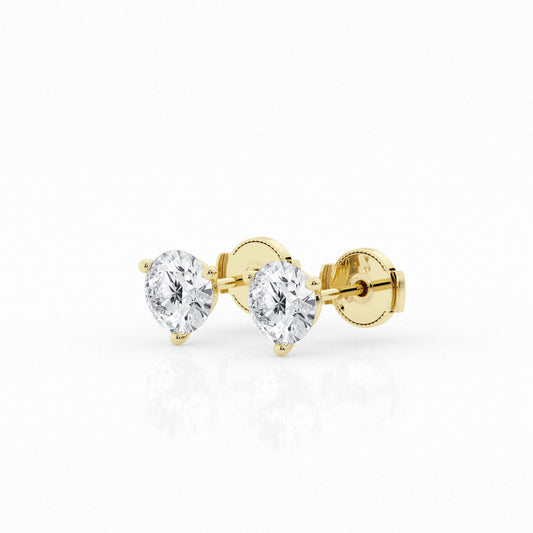 2 CTW Lab Grown Round Diamond Martini Stud Earrings – Three-Prong Setting