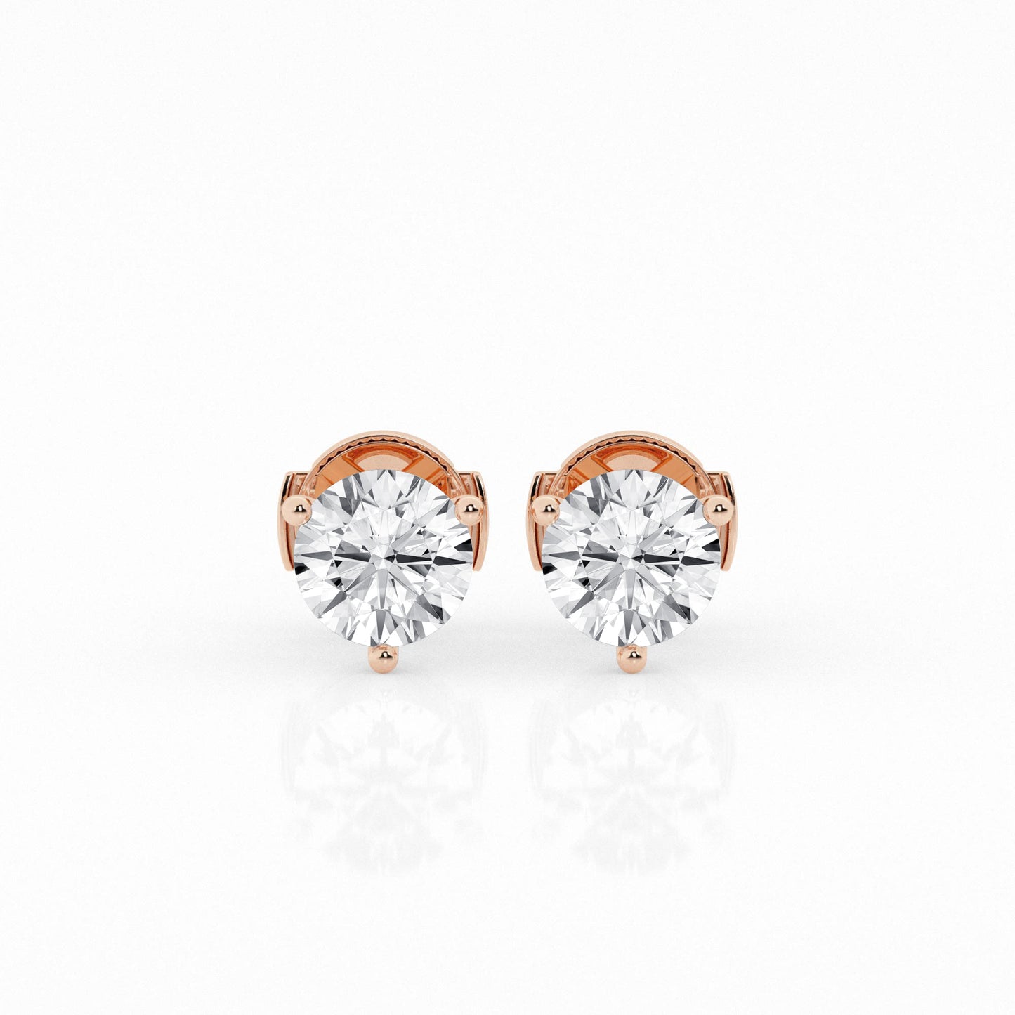 3 CTW Lab Grown Round Diamond Martini Stud Earrings – Three-Prong Setting
