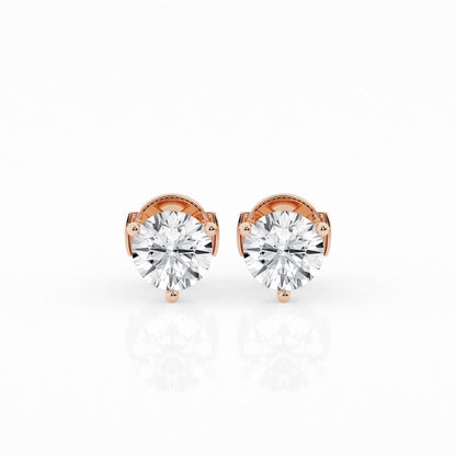 3 CTW Lab Grown Round Diamond Martini Stud Earrings – Three-Prong Setting