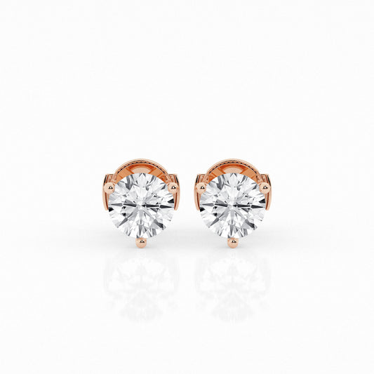 3 CTW Lab Grown Round Diamond Martini Stud Earrings – Three-Prong Setting