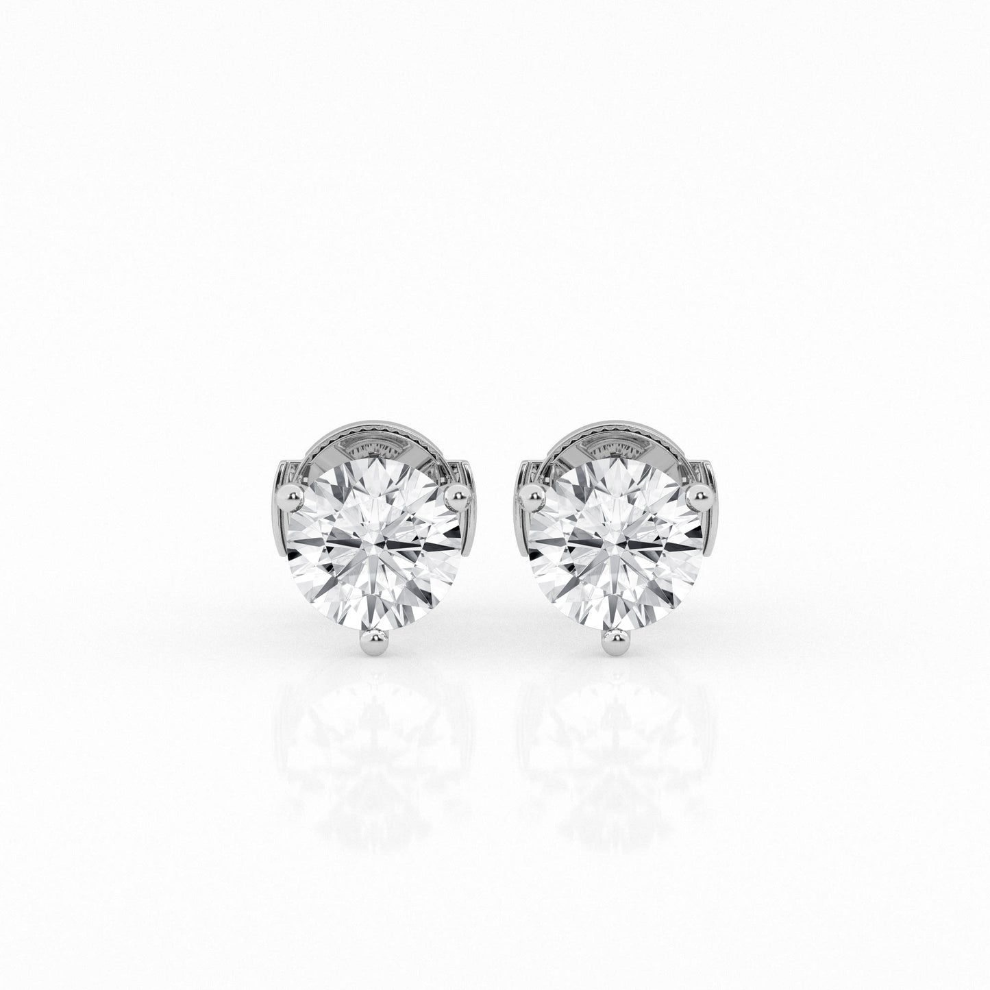 3 CTW Lab Grown Round Diamond Martini Stud Earrings – Three-Prong Setting