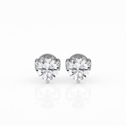 3 CTW Lab Grown Round Diamond Martini Stud Earrings – Three-Prong Setting