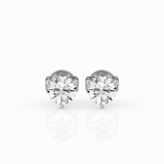 3 CTW Lab Grown Round Diamond Martini Stud Earrings – Three-Prong Setting