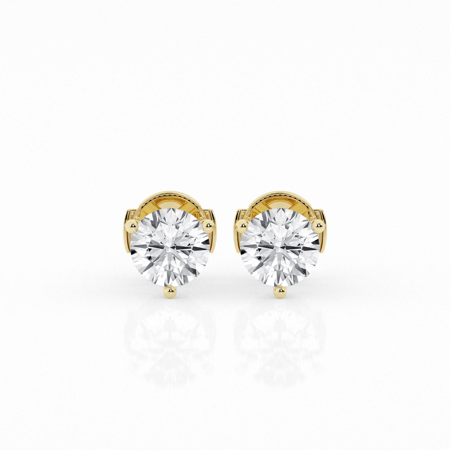3 CTW Lab Grown Round Diamond Martini Stud Earrings – Three-Prong Setting