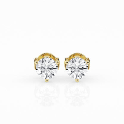 3 CTW Lab Grown Round Diamond Martini Stud Earrings – Three-Prong Setting