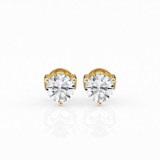 3 CTW Lab Grown Round Diamond Martini Stud Earrings – Three-Prong Setting