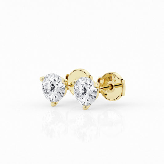 3 CTW Lab Grown Round Diamond Martini Stud Earrings – Three-Prong Setting