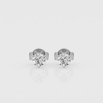 1 CTW Lab Grown Round Diamond Martini Stud Earrings – Three-Prong Setting