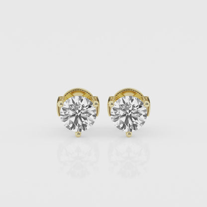 3 CTW Lab Grown Round Diamond Martini Stud Earrings – Three-Prong Setting