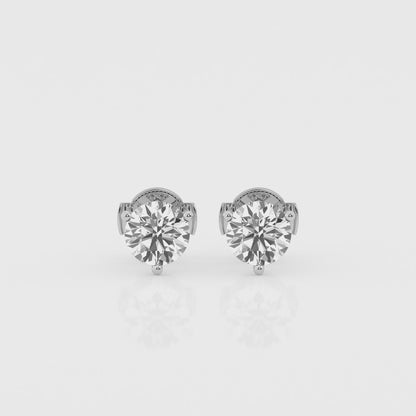 2 CTW Lab Grown Round Diamond Martini Stud Earrings – Three-Prong Setting