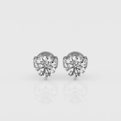 3 CTW Lab Grown Round Diamond Martini Stud Earrings – Three-Prong Setting