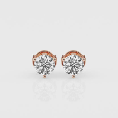 3 CTW Lab Grown Round Diamond Martini Stud Earrings – Three-Prong Setting