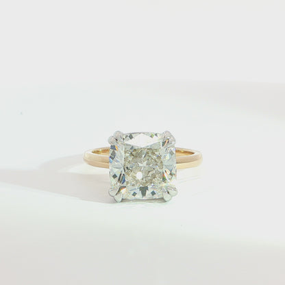 5.02 CT Cushion Cut Lab Grown Diamond Solitaire Ring in 14K Yellow Gold